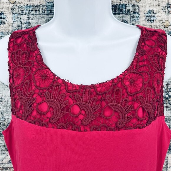 Ann Taylor Loft Dress Size M Lace Trim Red Mini Pullover Sleeveless - Picture 2 of 8